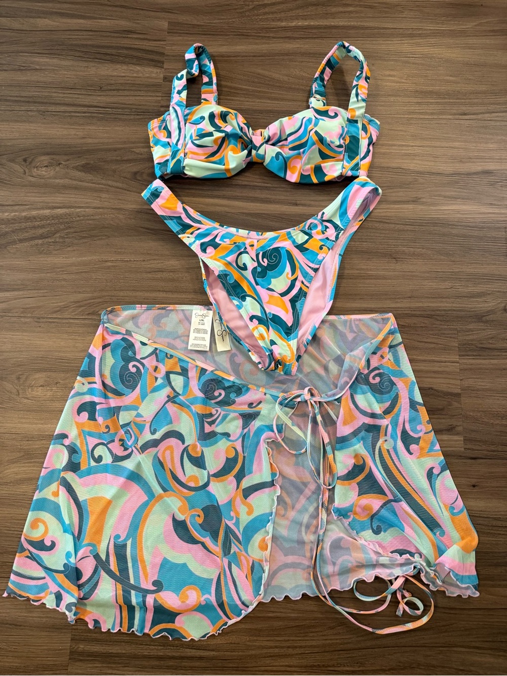 Jessica Simpson Multicolor Swirl Bikini Set in Teal, Pink, Mint and Mustard